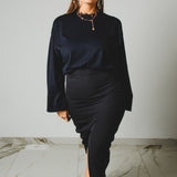429 – ALMA SKIRT | Gonna lunga nera in lana | Taglia 40–42