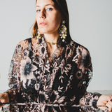 42 Kimono gioiello GUSTAVO sartoriale con pizzo e paillettes nere e rosa