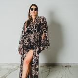 42 Kimono gioiello GUSTAVO sartoriale con pizzo e paillettes nere e rosa