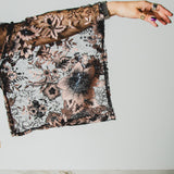 42 Kimono gioiello GUSTAVO sartoriale con pizzo e paillettes nere e rosa