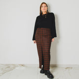 430 – ALMA SKIRT | Gonna in lana tartan marrone e arancio con spacco | Taglia 44