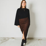 430 – ALMA SKIRT | Gonna in lana tartan marrone e arancio con spacco | Taglia 44