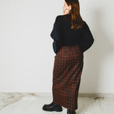 430 – ALMA SKIRT | Gonna in lana tartan marrone e arancio con spacco | Taglia 44
