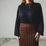 430 – ALMA SKIRT | Gonna in lana tartan marrone e arancio con spacco | Taglia 44