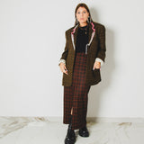 430 – ALMA SKIRT | Gonna in lana tartan marrone e arancio con spacco | Taglia 44