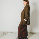 430 – ALMA SKIRT | Gonna in lana tartan marrone e arancio con spacco | Taglia 44