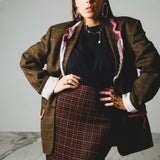 430 – ALMA SKIRT | Gonna in lana tartan marrone e arancio con spacco | Taglia 44