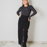 432 – ALMA SKIRT | Gonna nera in lana con spacco e cimosa a vista | Taglia 42