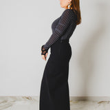 432 – ALMA SKIRT | Gonna nera in lana con spacco e cimosa a vista | Taglia 42