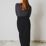 432 – ALMA SKIRT | Gonna nera in lana con spacco e cimosa a vista | Taglia 42