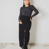 432 – ALMA SKIRT | Gonna nera in lana con spacco e cimosa a vista | Taglia 42