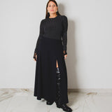 434 – CARMEN SKIRT | Gonna lunga blu gessata in lana vergine con spacco | Taglia 42–48