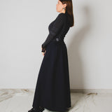 434 – CARMEN SKIRT | Gonna lunga blu gessata in lana vergine con spacco | Taglia 42–48