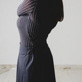 434 – CARMEN SKIRT | Gonna lunga blu gessata in lana vergine con spacco | Taglia 42–48