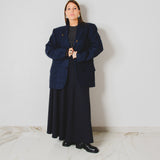 434 – CARMEN SKIRT | Gonna lunga blu gessata in lana vergine con spacco | Taglia 42–48