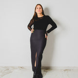 435 – ALMA SKIRT | Gonna lunga grigio antracite in viscosa con spacco | Taglia 40–42