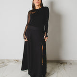437 – CARMEN SKIRT | Gonna lunga nera in lana con spacco frontale | Taglia 44–48