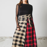 441 – MARI SKIRT | Gonna lunga a portafoglio tartan bicolore in lana con cintura regolabile | Fino alla taglia 48