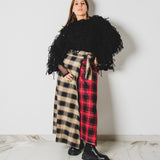 441 – MARI SKIRT | Gonna lunga a portafoglio tartan bicolore in lana con cintura regolabile | Fino alla taglia 48