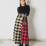 441 – MARI SKIRT | Gonna lunga a portafoglio tartan bicolore in lana con cintura regolabile | Fino alla taglia 48