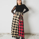441 – MARI SKIRT | Gonna lunga a portafoglio tartan bicolore in lana con cintura regolabile | Fino alla taglia 48