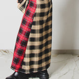 441 – MARI SKIRT | Gonna lunga a portafoglio tartan bicolore in lana con cintura regolabile | Fino alla taglia 48