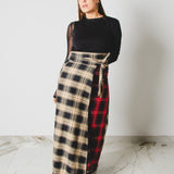 441 – MARI SKIRT | Gonna lunga a portafoglio tartan bicolore in lana con cintura regolabile | Fino alla taglia 48