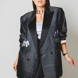 400 ARMANI double-breasted grey jacket with silver rhinestones in pure lightweight virgin wool with rhinestone illustration and colours - Size 50