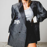 400 ARMANI double-breasted grey jacket with silver rhinestones in pure lightweight virgin wool with rhinestone illustration and colours - Size 50