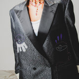 400 ARMANI double-breasted grey jacket with silver rhinestones in pure lightweight virgin wool with rhinestone illustration and colours - Size 50