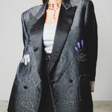 400 ARMANI double-breasted grey jacket with silver rhinestones in pure lightweight virgin wool with rhinestone illustration and colours - Size 50