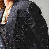 400 ARMANI double-breasted grey jacket with silver rhinestones in pure lightweight virgin wool with rhinestone illustration and colours - Size 50