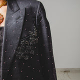 400 ARMANI double-breasted grey jacket with silver rhinestones in pure lightweight virgin wool with rhinestone illustration and colours - Size 50