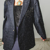 400 ARMANI double-breasted grey jacket with silver rhinestones in pure lightweight virgin wool with rhinestone illustration and colours - Size 50