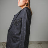 400 ARMANI double-breasted grey jacket with silver rhinestones in pure lightweight virgin wool with rhinestone illustration and colours - Size 50