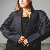 400 ARMANI double-breasted grey jacket with silver rhinestones in pure lightweight virgin wool with rhinestone illustration and colours - Size 50