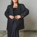 400 ARMANI double-breasted grey jacket with silver rhinestones in pure lightweight virgin wool with rhinestone illustration and colours - Size 50