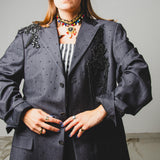 400 ARMANI double-breasted grey jacket with silver rhinestones in pure lightweight virgin wool with rhinestone illustration and colours - Size 50