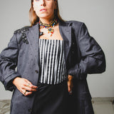 400 ARMANI double-breasted grey jacket with silver rhinestones in pure lightweight virgin wool with rhinestone illustration and colours - Size 50