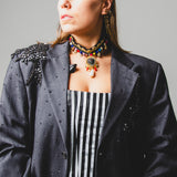 400 ARMANI double-breasted grey jacket with silver rhinestones in pure lightweight virgin wool with rhinestone illustration and colours - Size 50