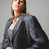 400 ARMANI double-breasted grey jacket with silver rhinestones in pure lightweight virgin wool with rhinestone illustration and colours - Size 50