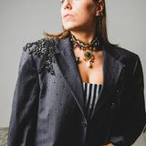 400 ARMANI double-breasted grey jacket with silver rhinestones in pure lightweight virgin wool with rhinestone illustration and colours - Size 50
