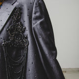 400 ARMANI double-breasted grey jacket with silver rhinestones in pure lightweight virgin wool with rhinestone illustration and colours - Size 50