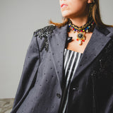 400 ARMANI double-breasted grey jacket with silver rhinestones in pure lightweight virgin wool with rhinestone illustration and colours - Size 50