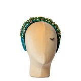 Green rounded headband with stones, pearls and LUCILLA applications