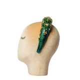 Green rounded headband with stones, pearls and LUCILLA applications