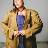 400 ARMANI double-breasted grey jacket with silver rhinestones in pure lightweight virgin wool with rhinestone illustration and colours - Size 50