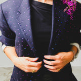 400 ARMANI double-breasted grey jacket with silver rhinestones in pure lightweight virgin wool with rhinestone illustration and colours - Size 50