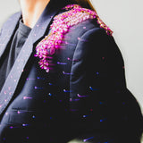 400 ARMANI double-breasted grey jacket with silver rhinestones in pure lightweight virgin wool with rhinestone illustration and colours - Size 50