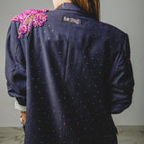 400 ARMANI double-breasted grey jacket with silver rhinestones in pure lightweight virgin wool with rhinestone illustration and colours - Size 50